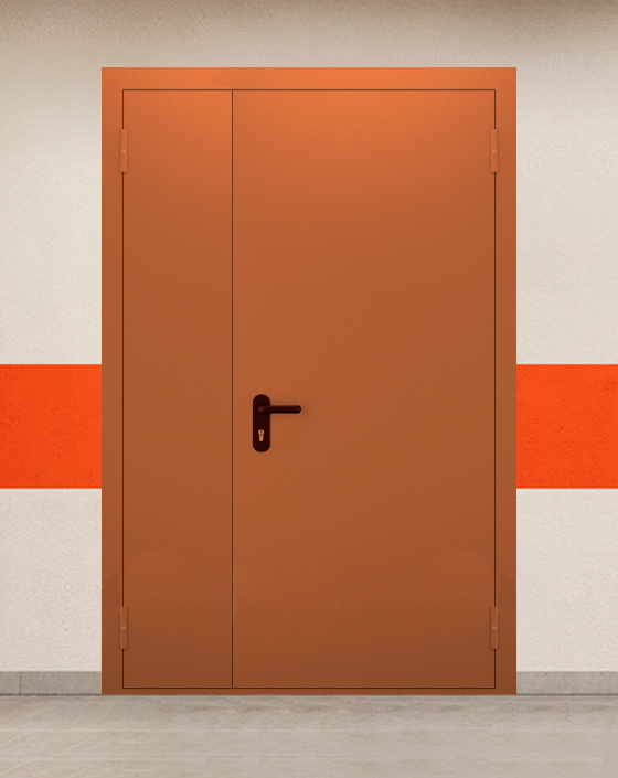 Противопожарная полуторная коричневая дверь EI 45 без доводчика