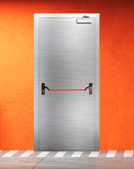 Противопожарная однопольная из нержавеющей стали серая дверь EIS 45 с ручкой антипаника