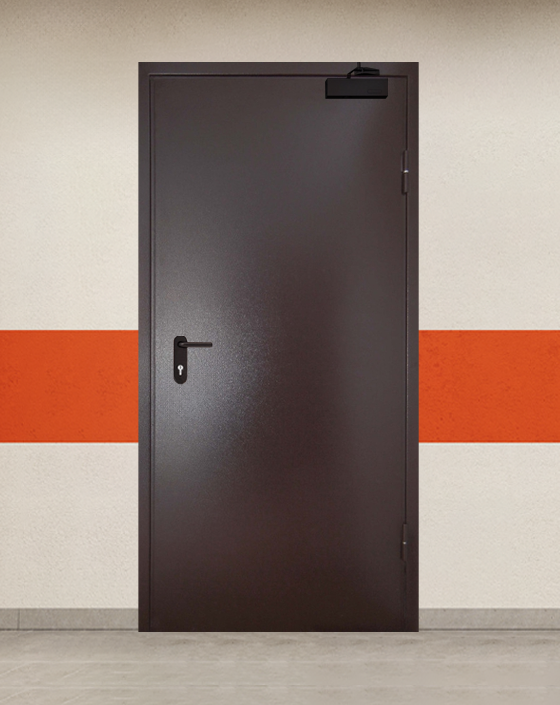 Противопожарная однопольная коричневая дверь порошковым напылением EI 90