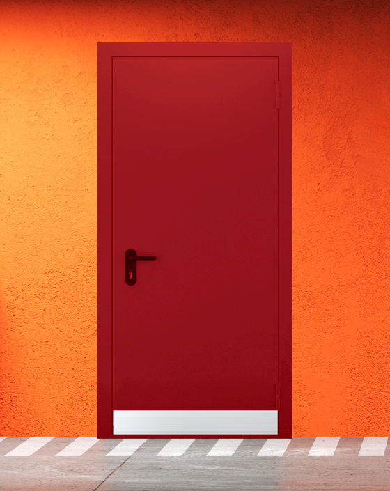 Противопожарная однопольная красная дверь EIW 45 без доводчика с узким отбойником