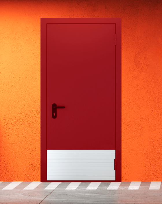 Противопожарная однопольная красная дверь EIW 45 без доводчика с широким отбойником