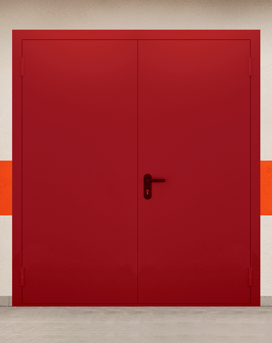 Противопожарная двупольная красная дверь EIWS 90 без доводчика