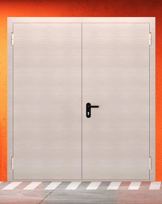 Противопожарная двупольная МДФ бежевая дверь без доводчика