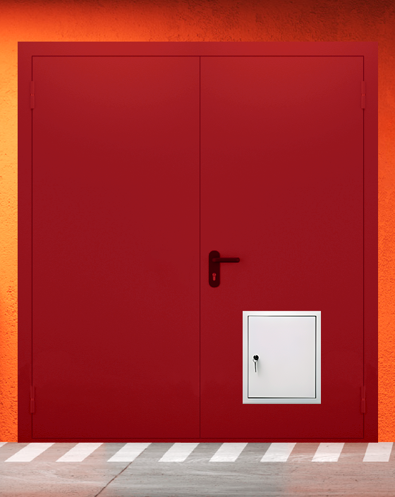 Противопожарная двупольная красная дверь EIWS 90 без доводчика с стыковочным узлом